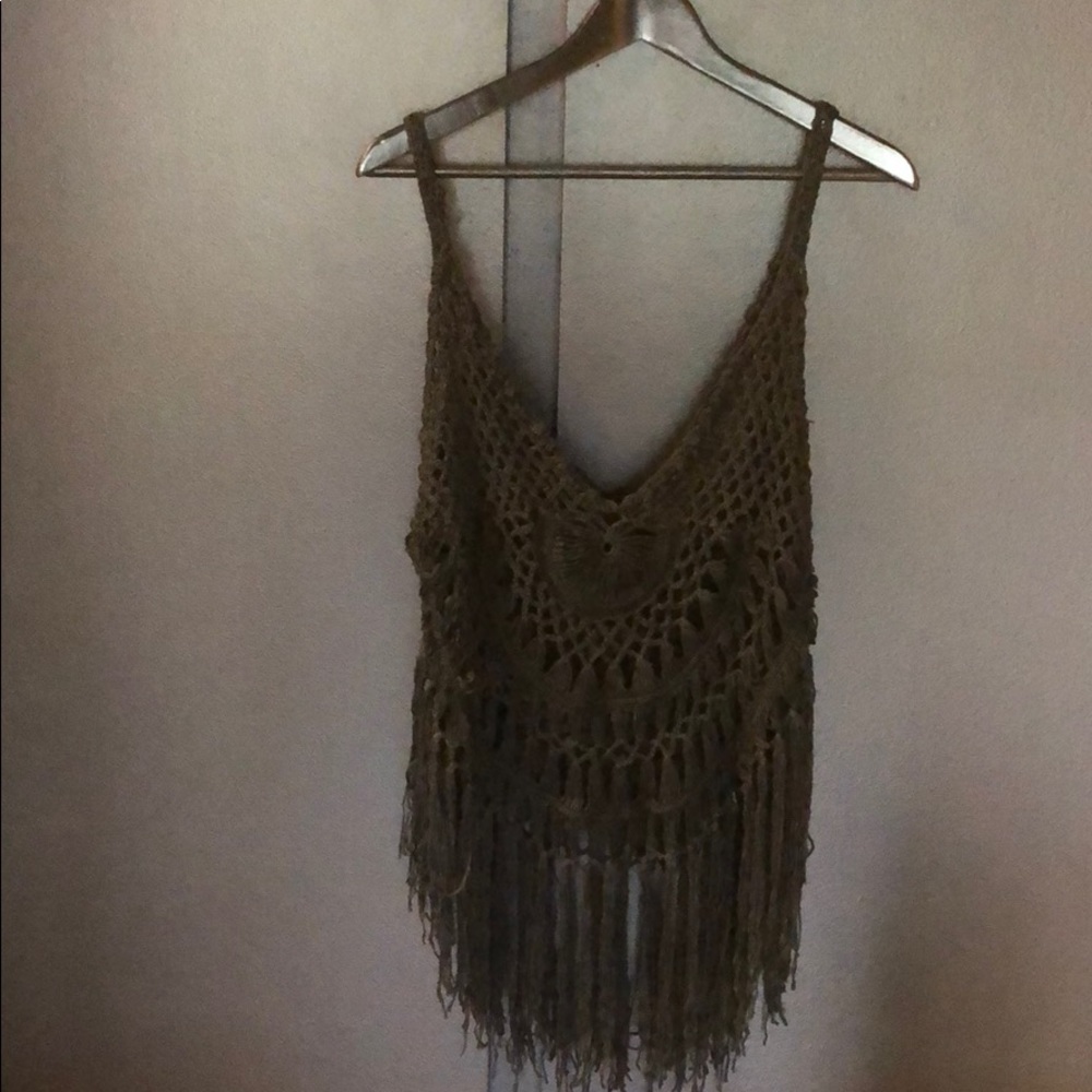 Black crochet knit tank with tassels